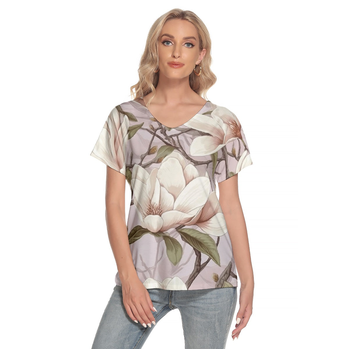 All-Over Print Women's Loose V-neck Short Sleeve T-shirt