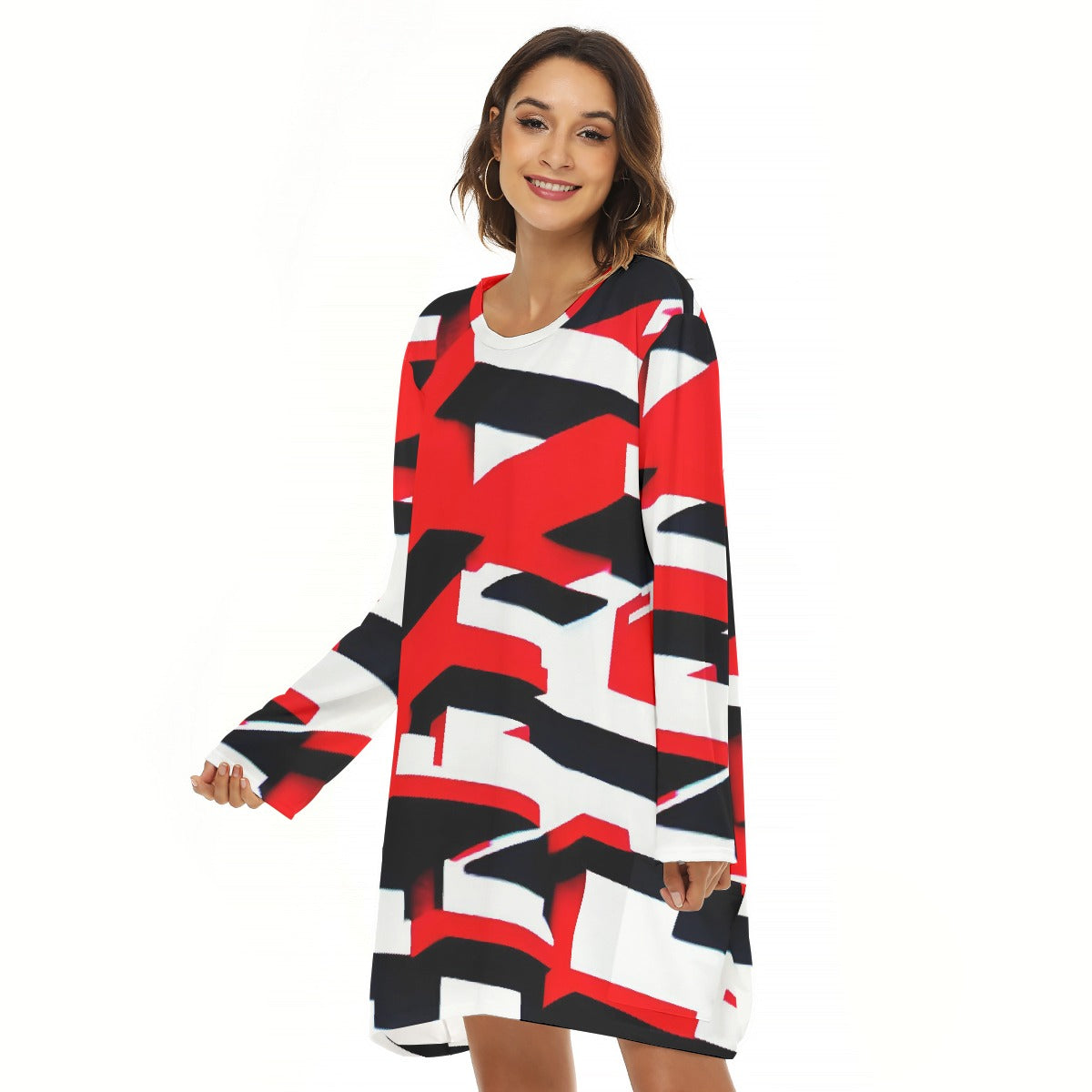 All-Over Print  Women's Loose Crew Neck Dress