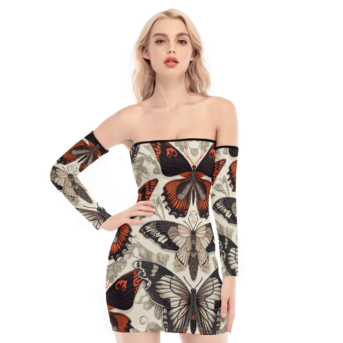 All-Over Print Women's Off-shoulder Back Lace-up Dress