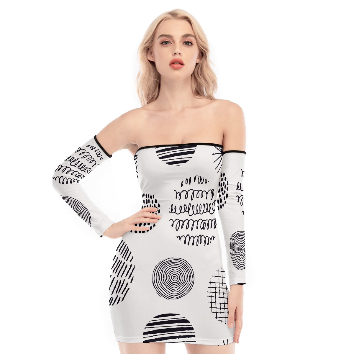 All-Over Print Women's Off-shoulder Back Lace-up Dress