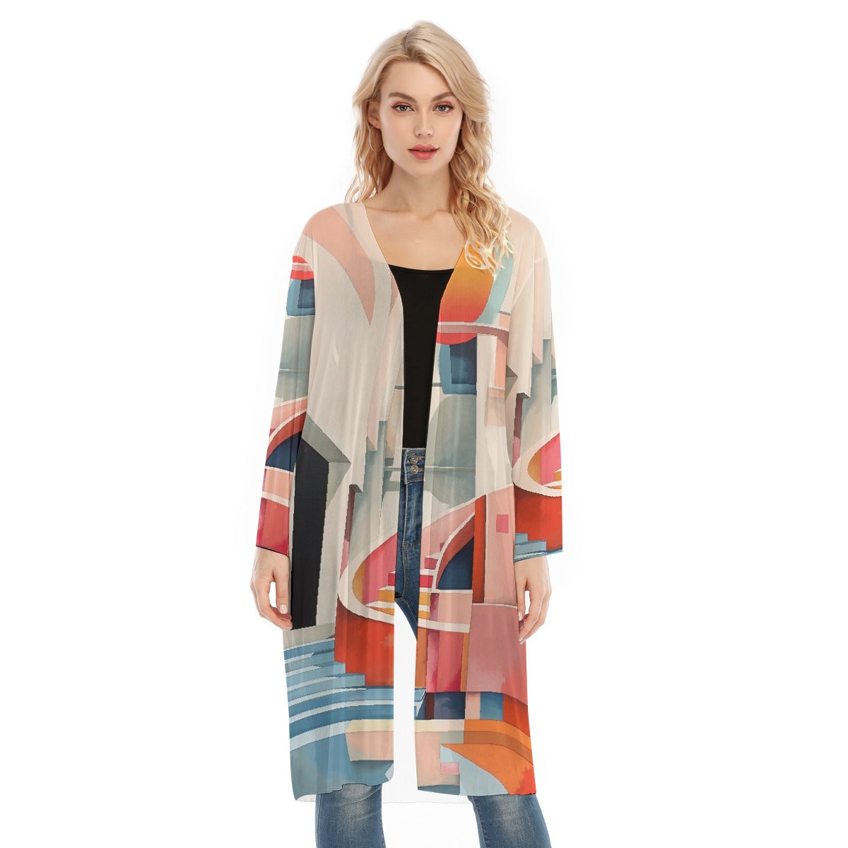 All- Over Print Women's Long Sleeve Mesh Cardigan