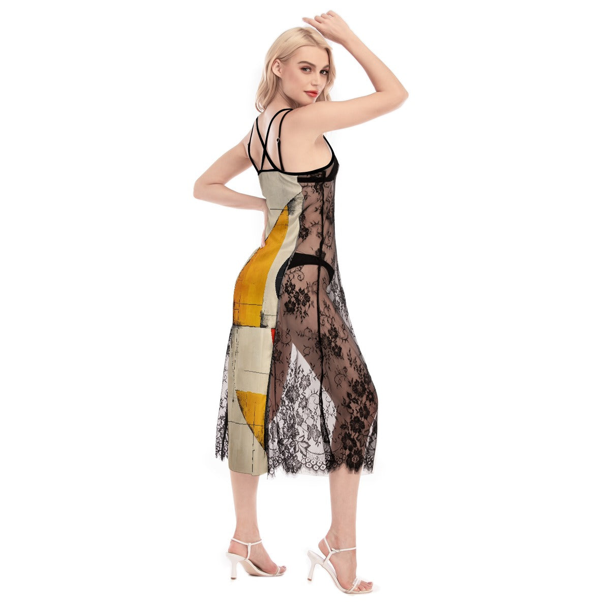 All-Over Print Women's Lace Cami Cross Back Dress