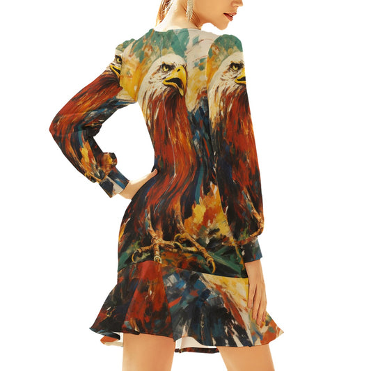 All-Over Print Women's Ruffle Hem Skinny Dress