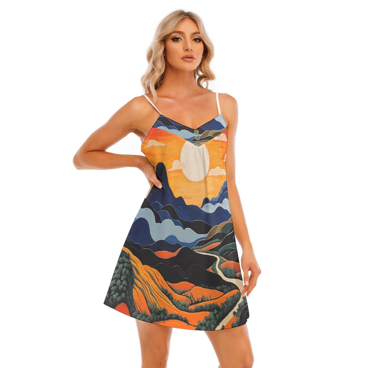 All-Over Print Women's V-neck Cami Dress