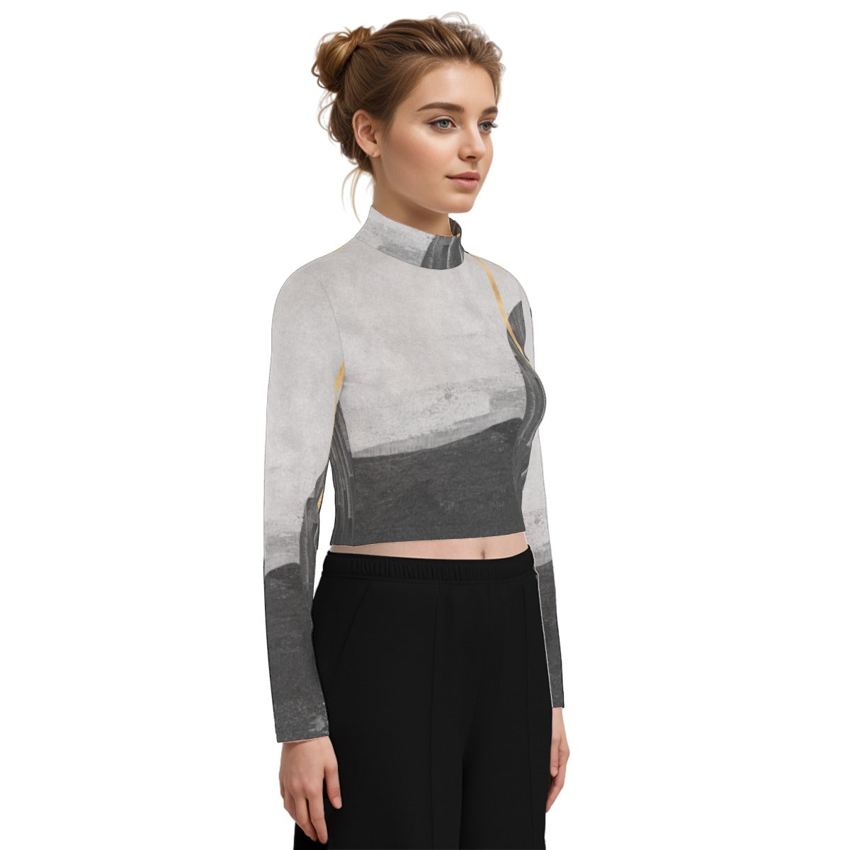 Eco-Friendly All-Over Print Women's Turtleneck T-shirt With Long Sleeve