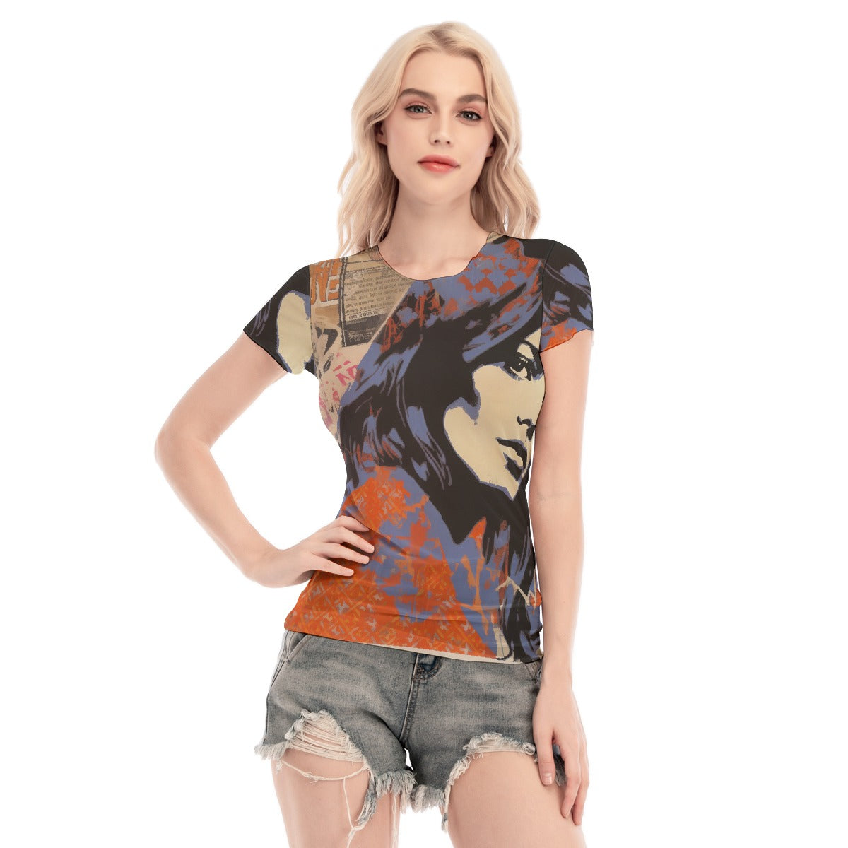 All-Over Print Women's Short Sleeve Mesh Blouse