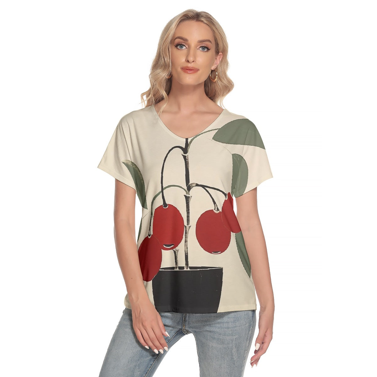 All-Over Print Women's Loose V-neck Short Sleeve T-shirt