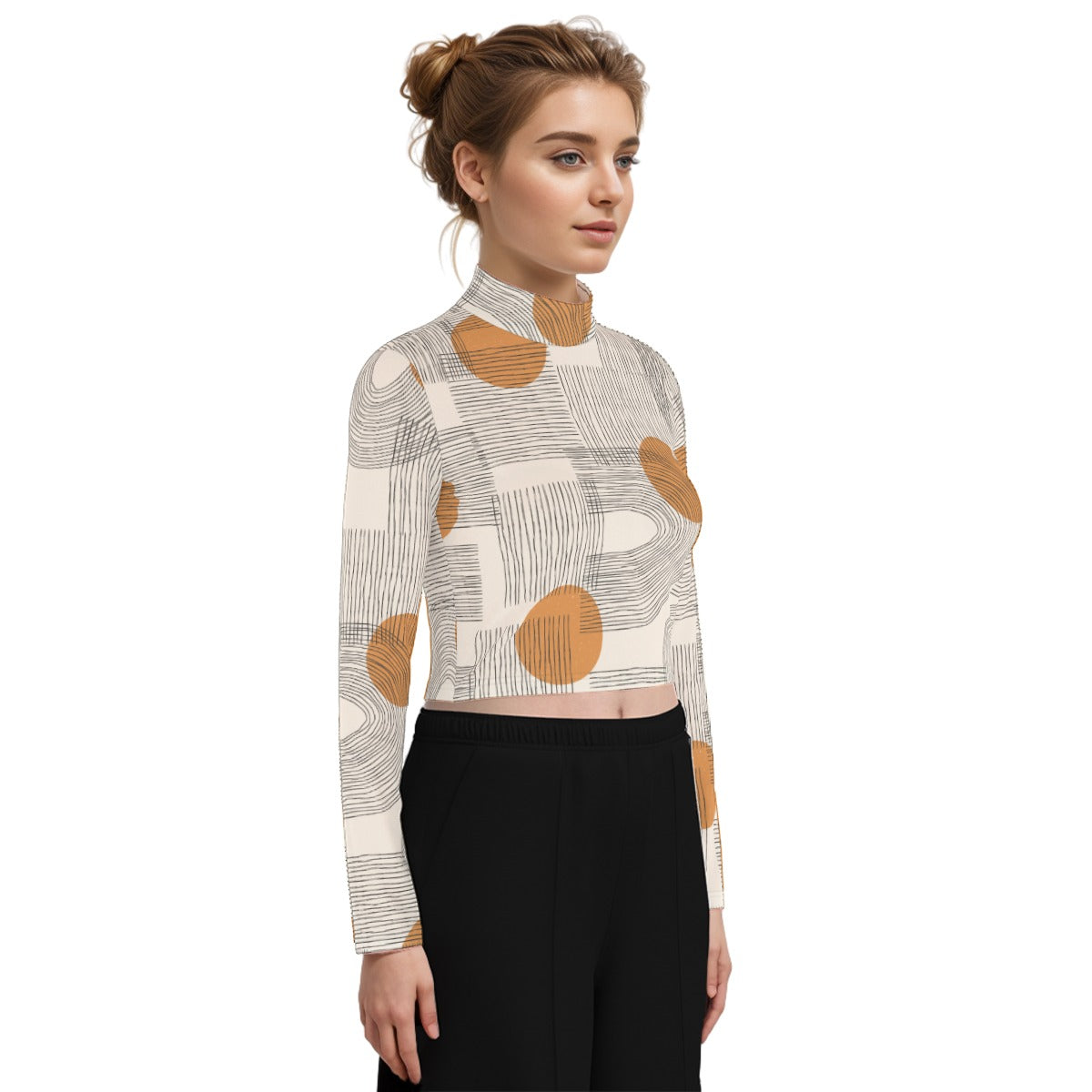 Eco-Friendly All-Over Print Women's Turtleneck T-shirt With Long Sleeve