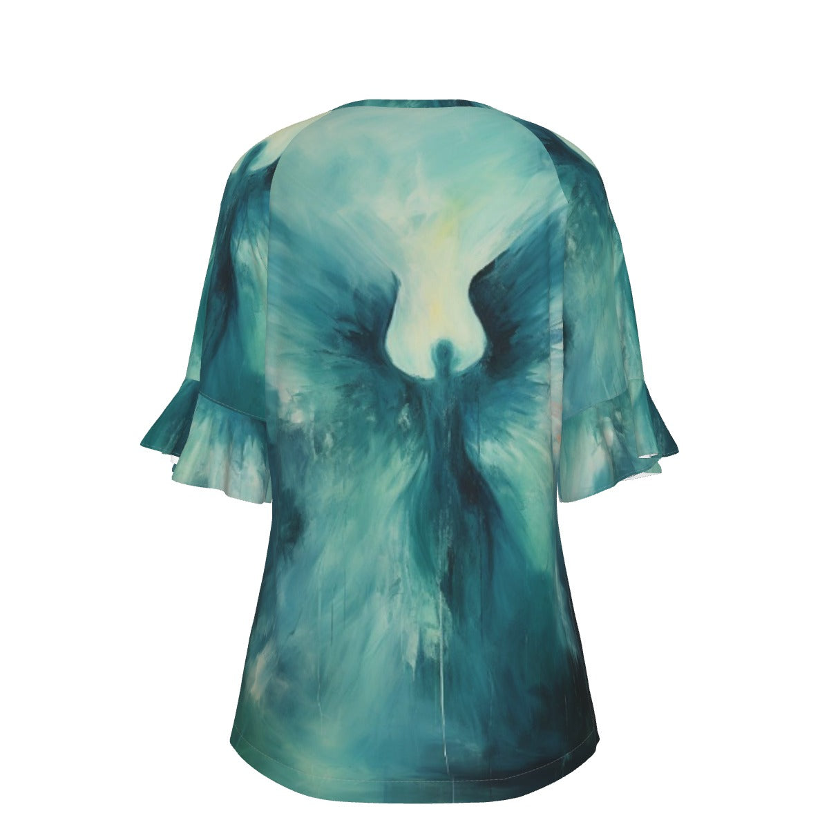 All-Over Print V-neck Women's T-shirt With Bell Sleeve