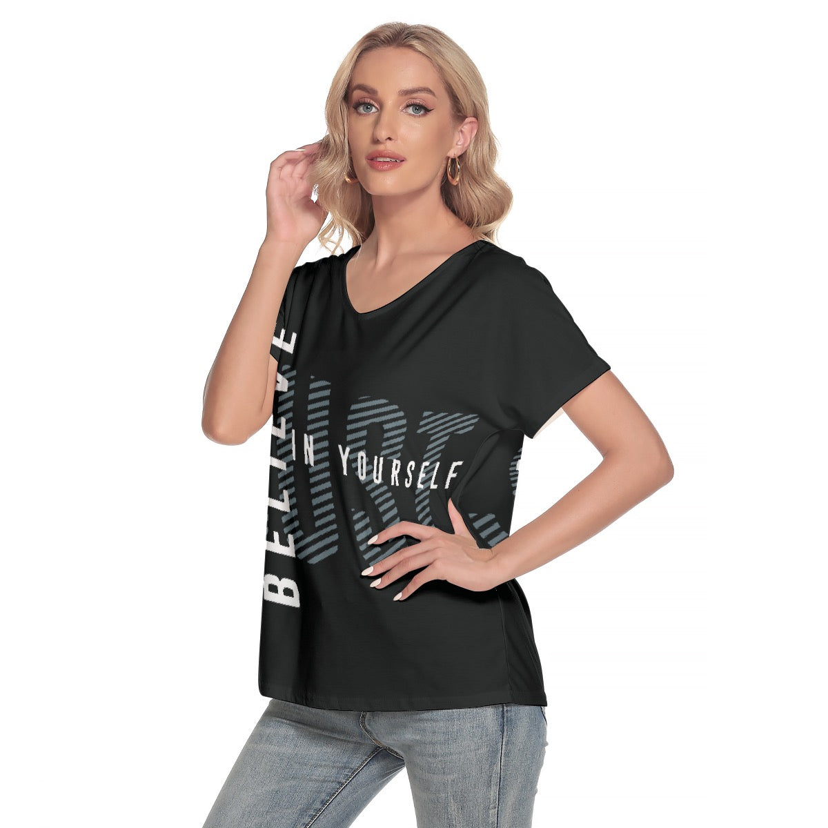 All-Over Print Women's Loose V-neck Short Sleeve T-shirt