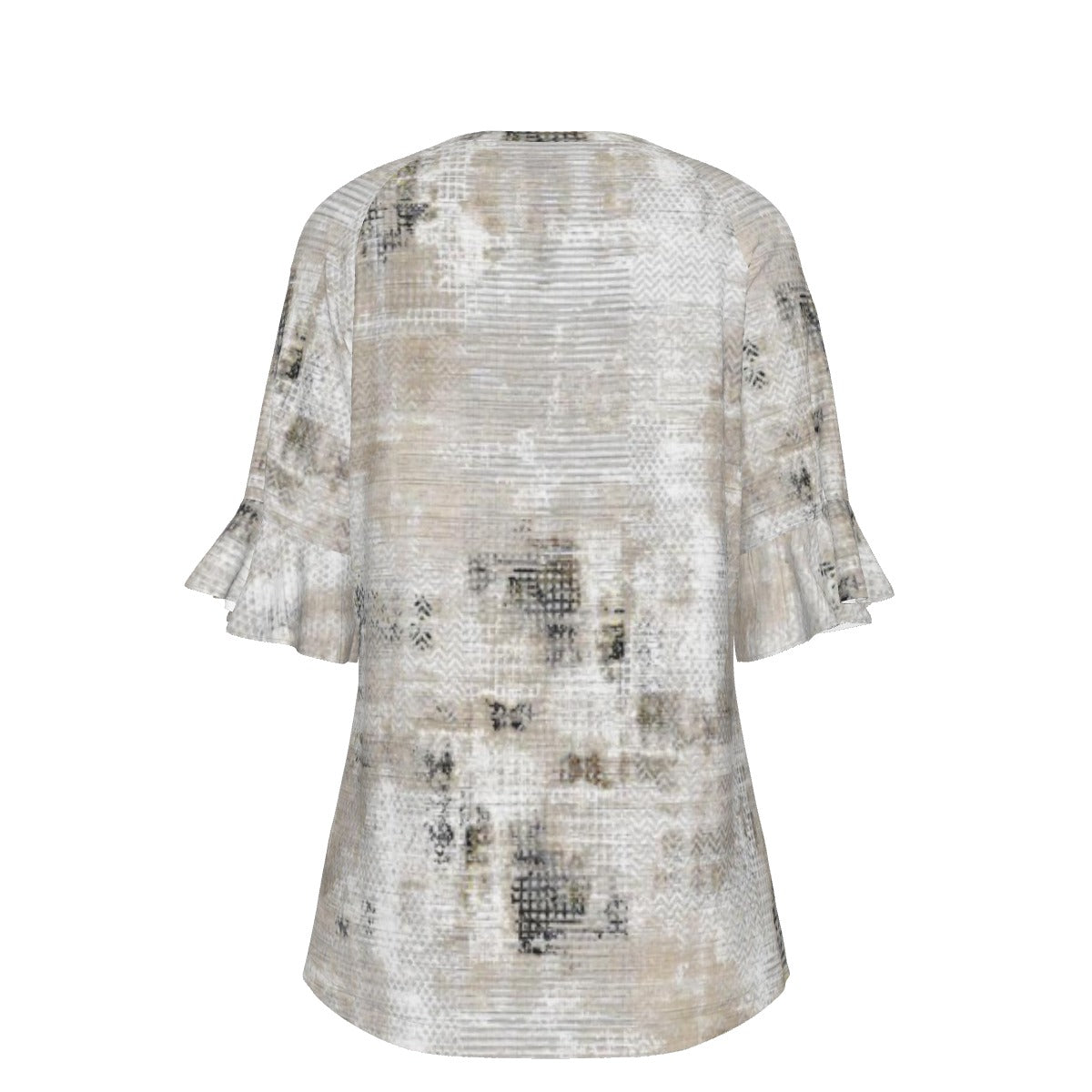 All-Over Print V-neck Women's T-shirt With Bell Sleeve