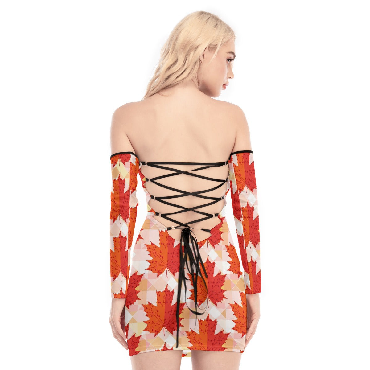 All-Over Print Women's Off-shoulder Back Lace-up Dress