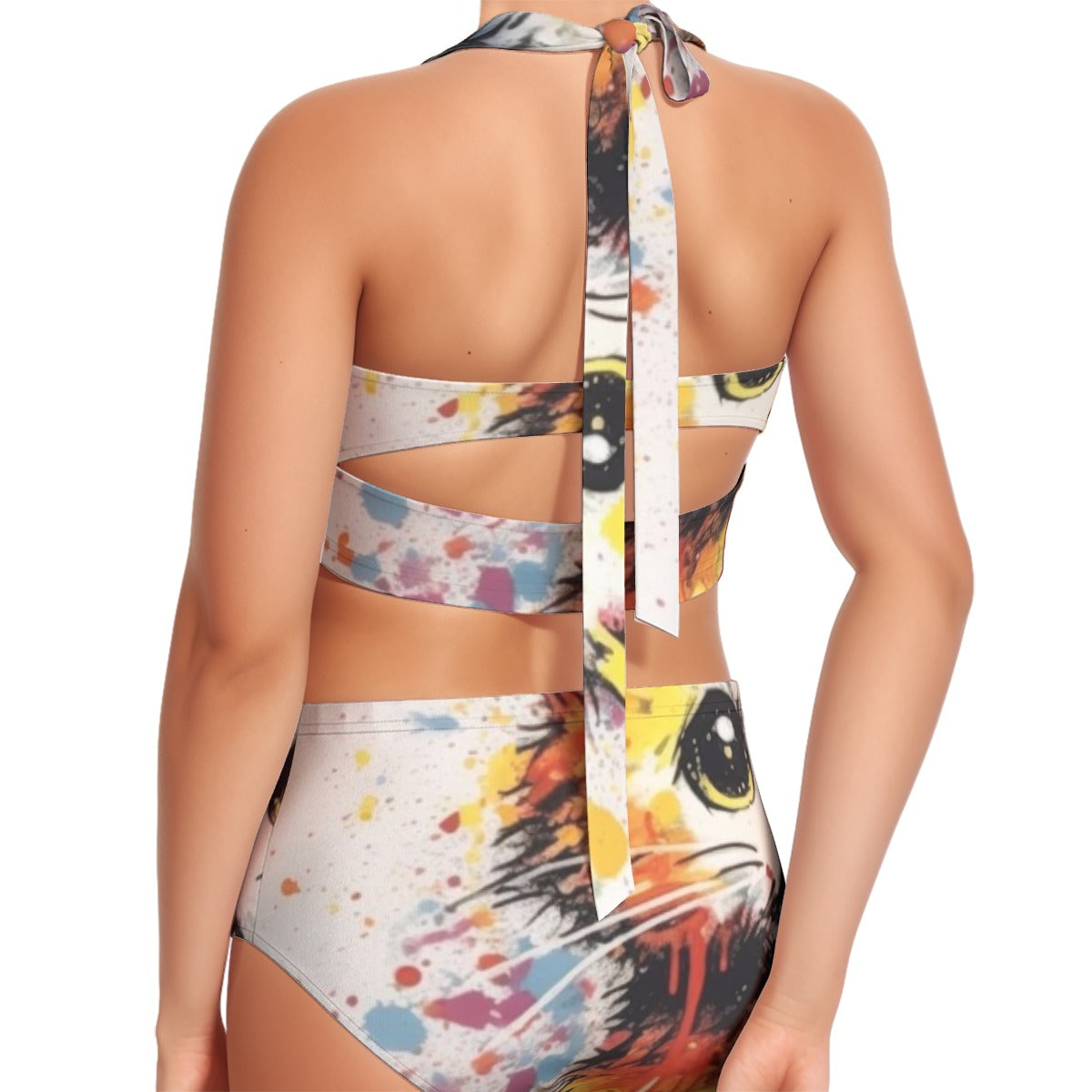 All-Over Print Women's Swimsuit Set With Halter