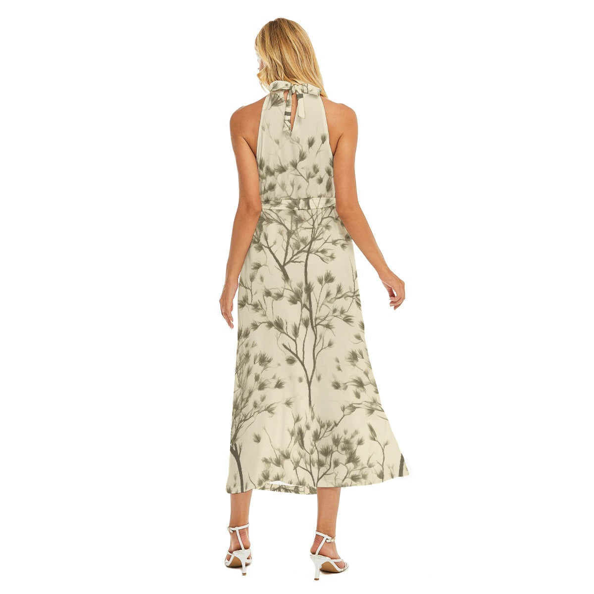 All-Over Print Women's Wrap Hem Belted Halter Dress