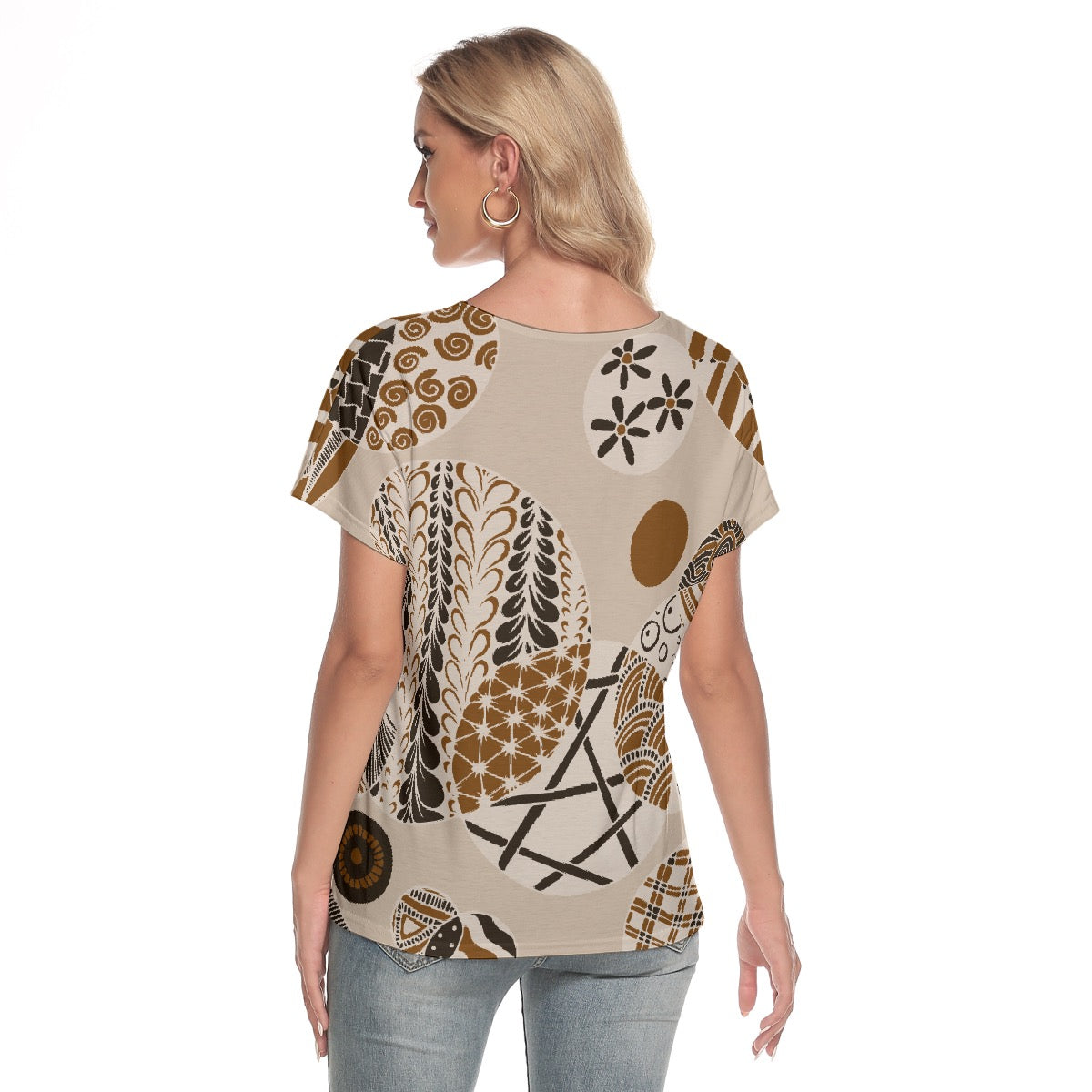 All-Over Print Women's Loose V-neck Short Sleeve T-shirt