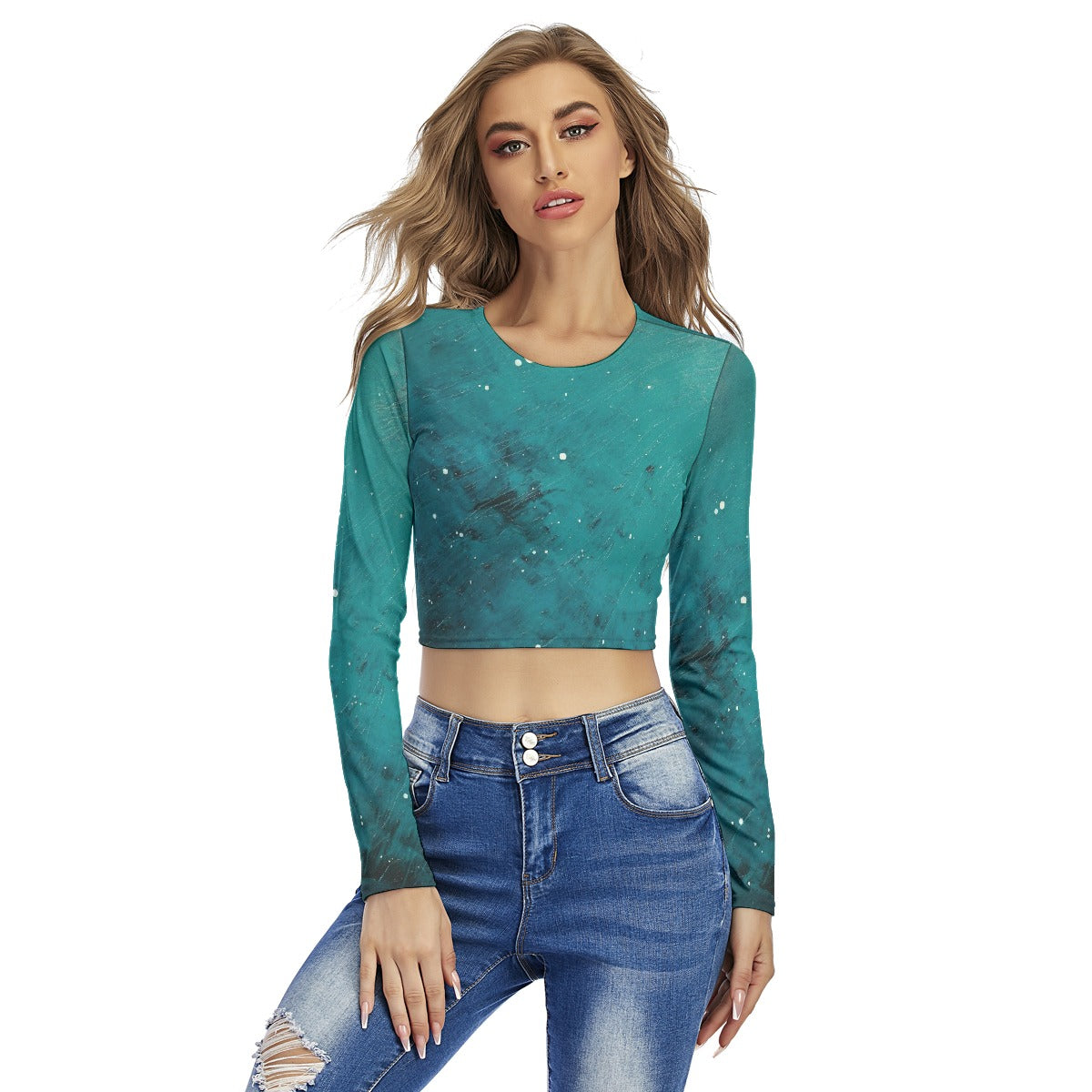 All-Over Print Women's Round Neck Crop Top T-Shirt