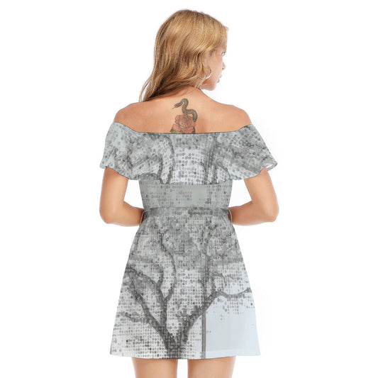 All-Over Print Women's Off-shoulder Dress With Ruffle