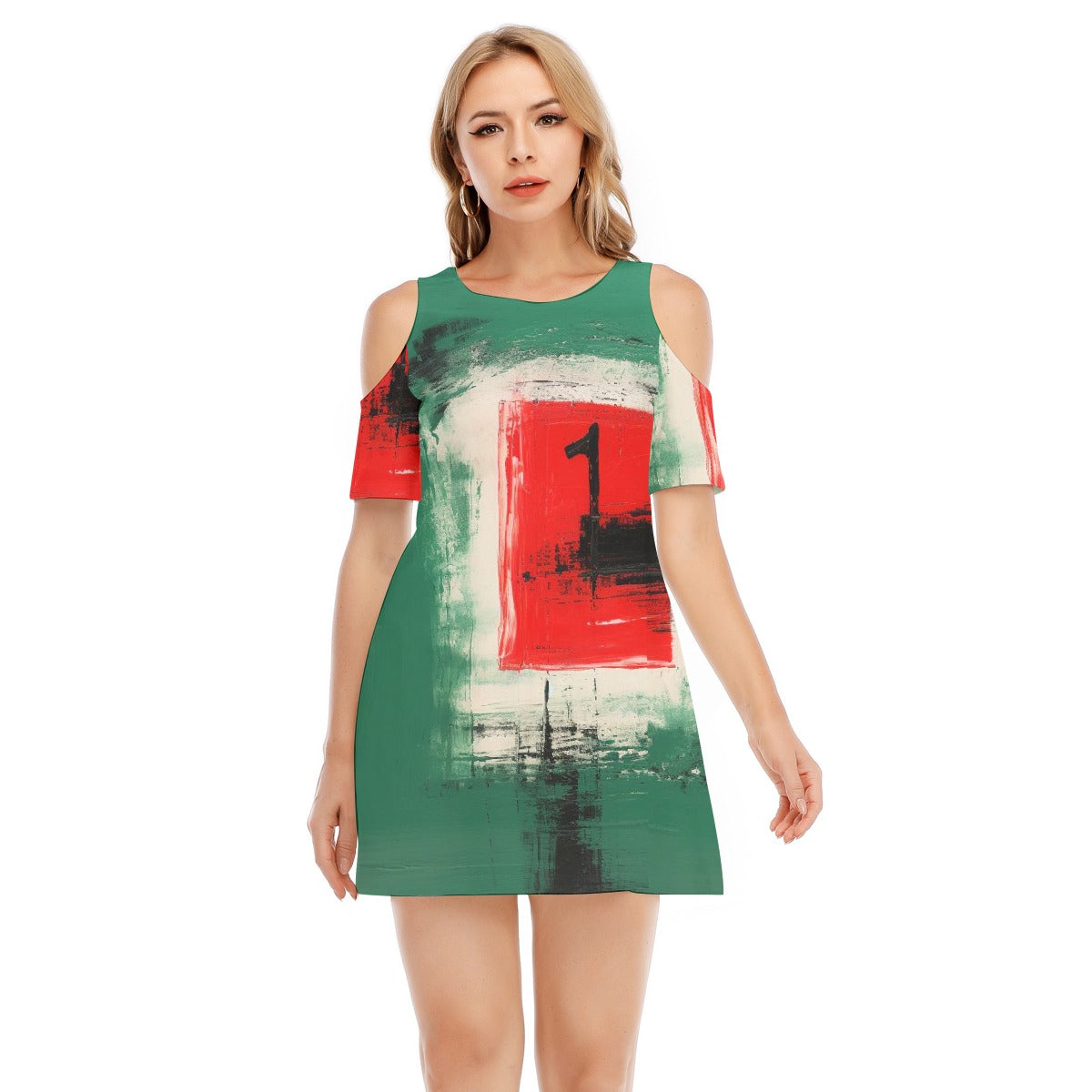 All-Over Print Women's Cold Shoulder Dress | 190GSM Cotton