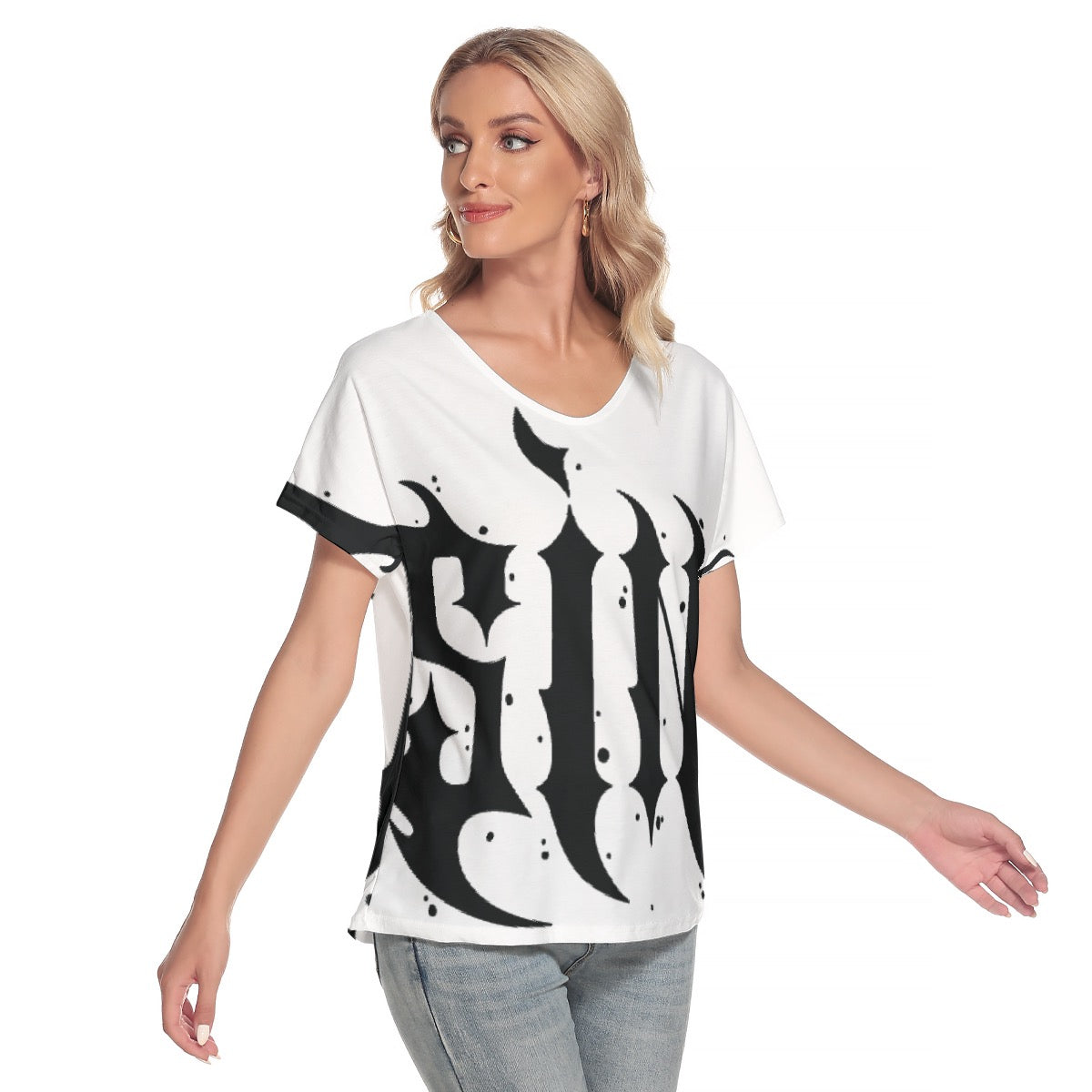 All-Over Print Women's Loose V-neck Short Sleeve T-shirt