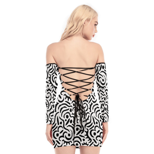 All-Over Print Women's Off-shoulder Back Lace-up Dress