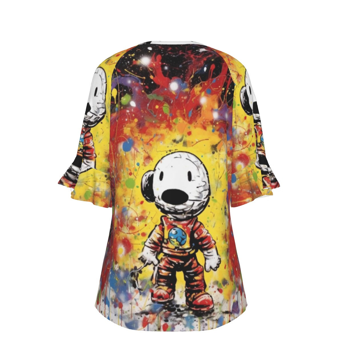 All-Over Print V-neck Women's T-shirt With Bell Sleeve