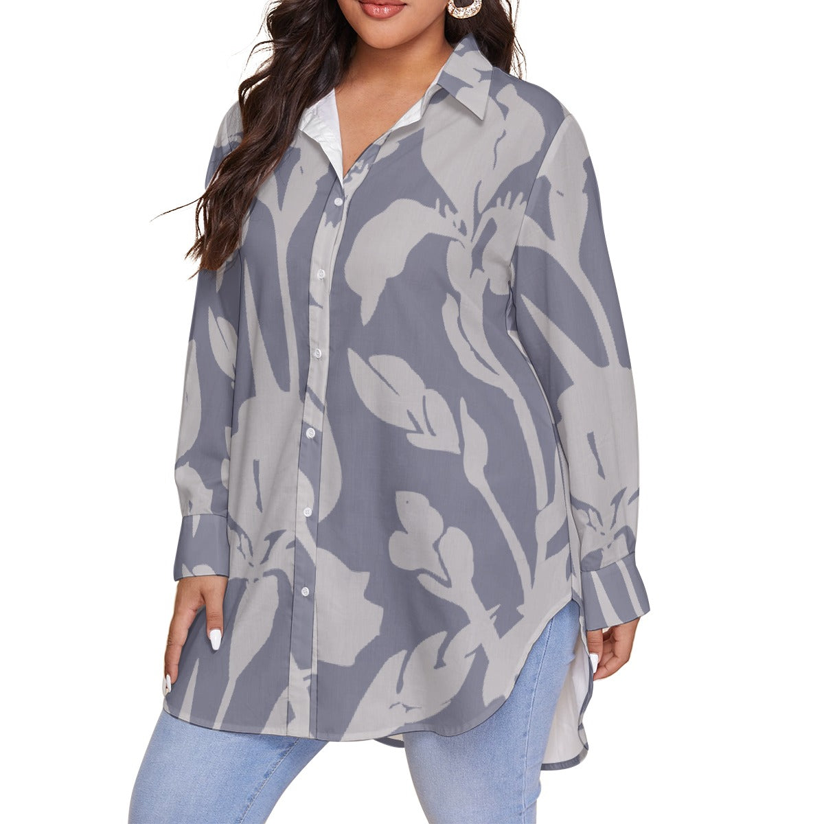 All-Over Print Women's Shirt With Long Sleeve(Plus Size)