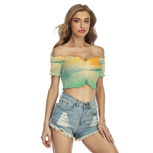 All-Over Print Women's One-shoulder Off-the-navel Short Sleeve T-shirt