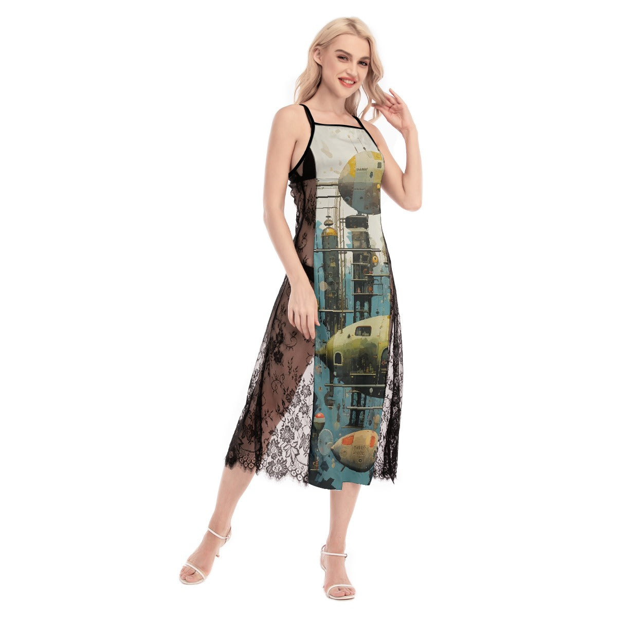 All-Over Print Women's Lace Cami Cross Back Dress