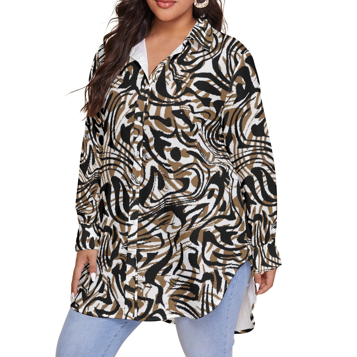 All-Over Print Women's Shirt With Long Sleeve(Plus Size)