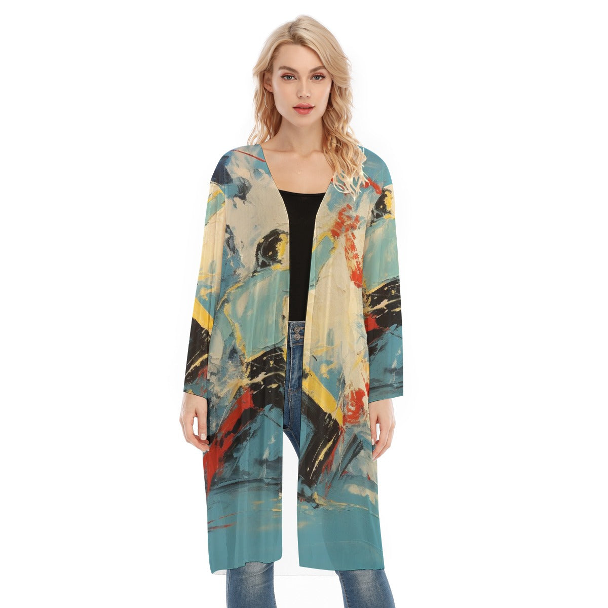 All- Over Print Women's Long Sleeve Mesh Cardigan