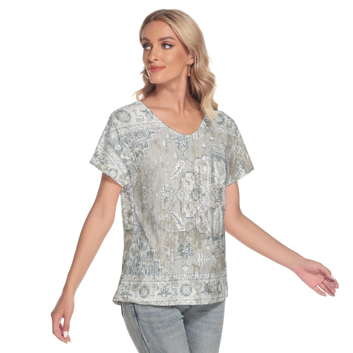 All-Over Print Women's Loose V-neck Short Sleeve T-shirt