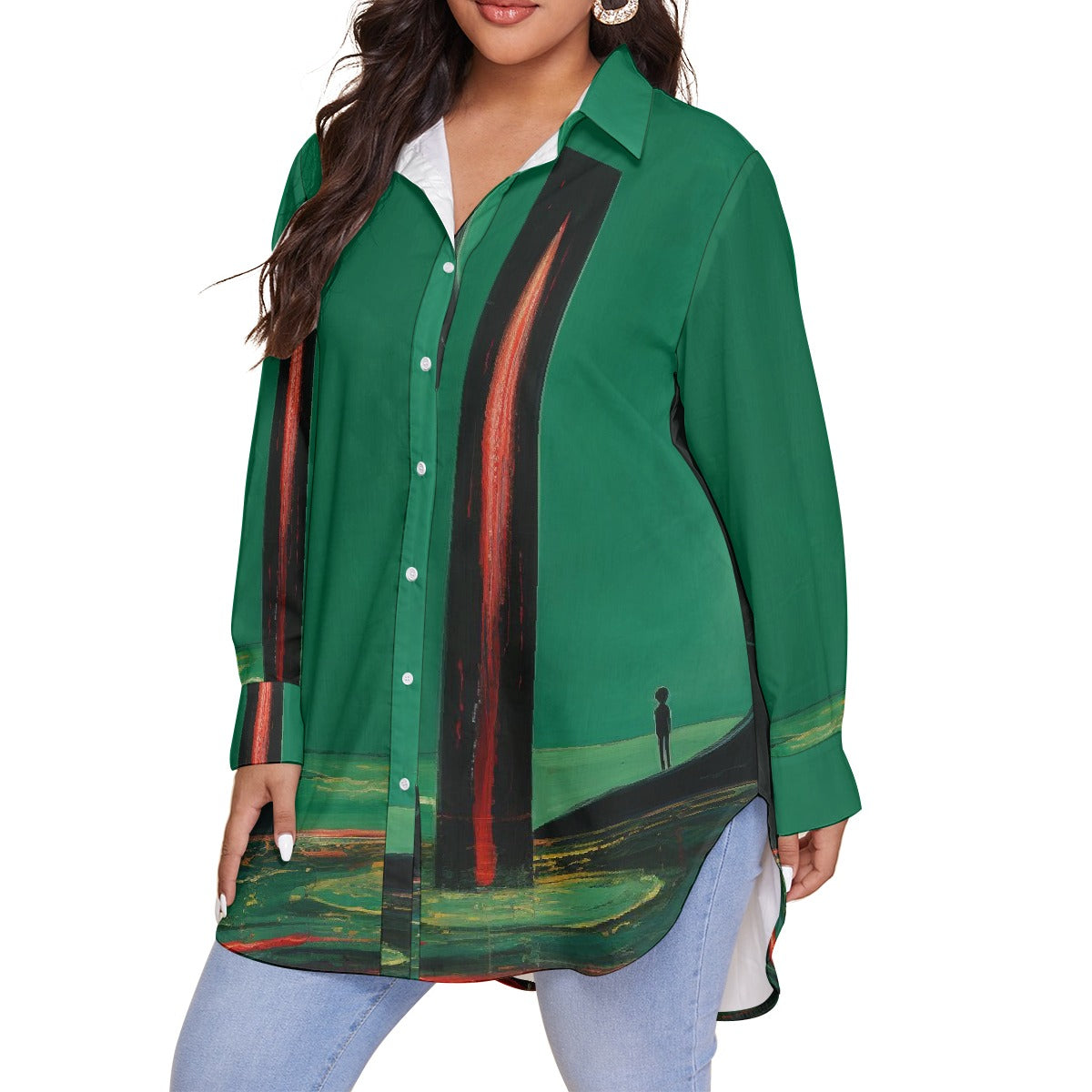 All-Over Print Women's Shirt With Long Sleeve(Plus Size)