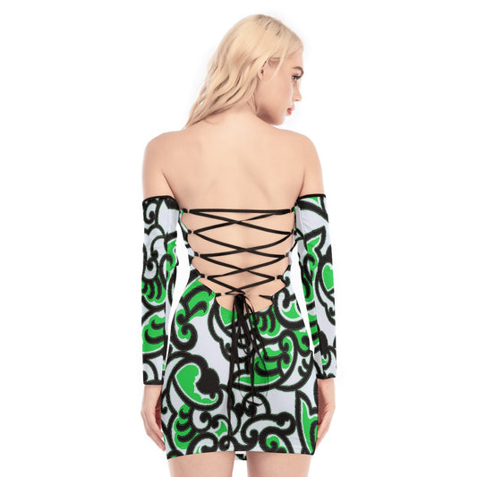 All-Over Print Women's Off-shoulder Back Lace-up Dress