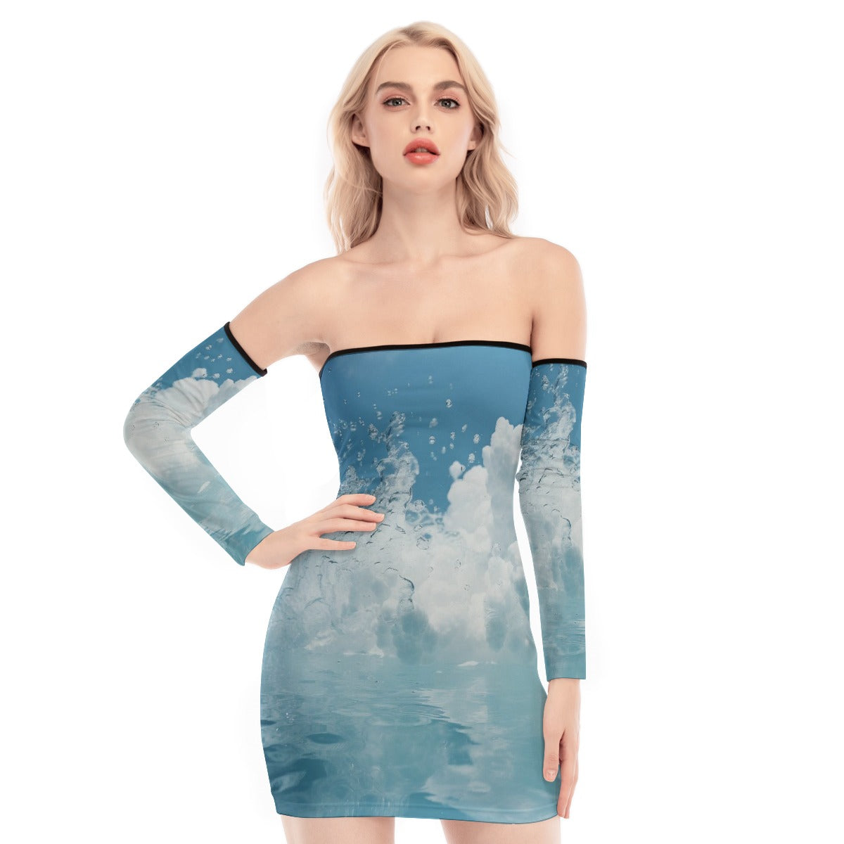 All-Over Print Women's Off-shoulder Back Lace-up Dress