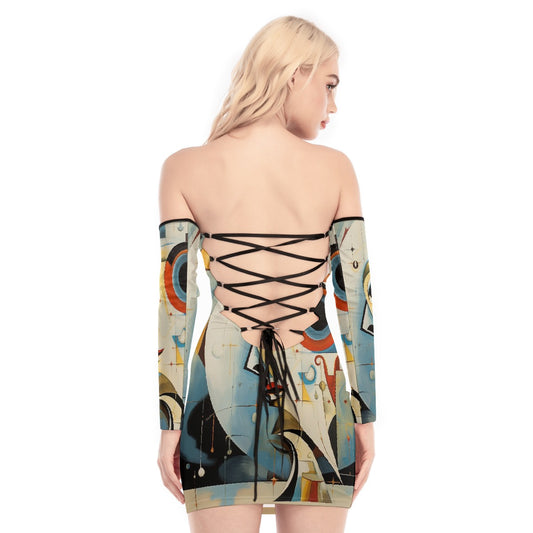 All-Over Print Women's Off-shoulder Back Lace-up Dress