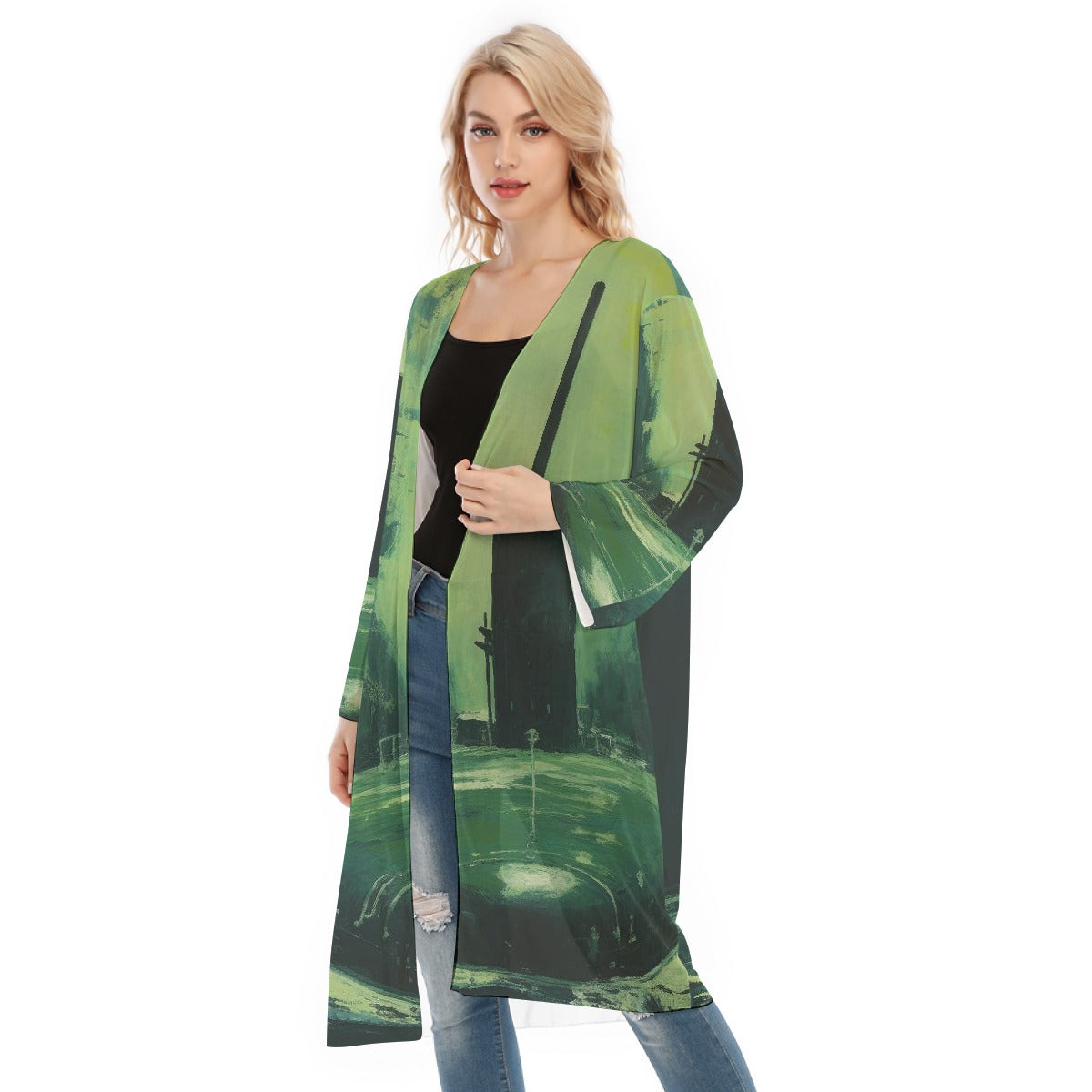 All- Over Print Women's Long Sleeve Mesh Cardigan