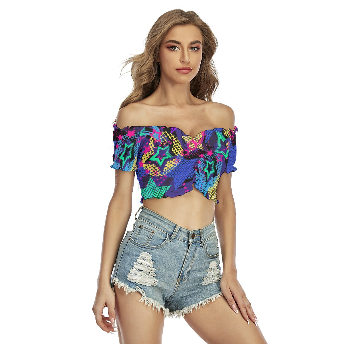 All-Over Print Women's One-shoulder Off-the-navel Short Sleeve T-shirt