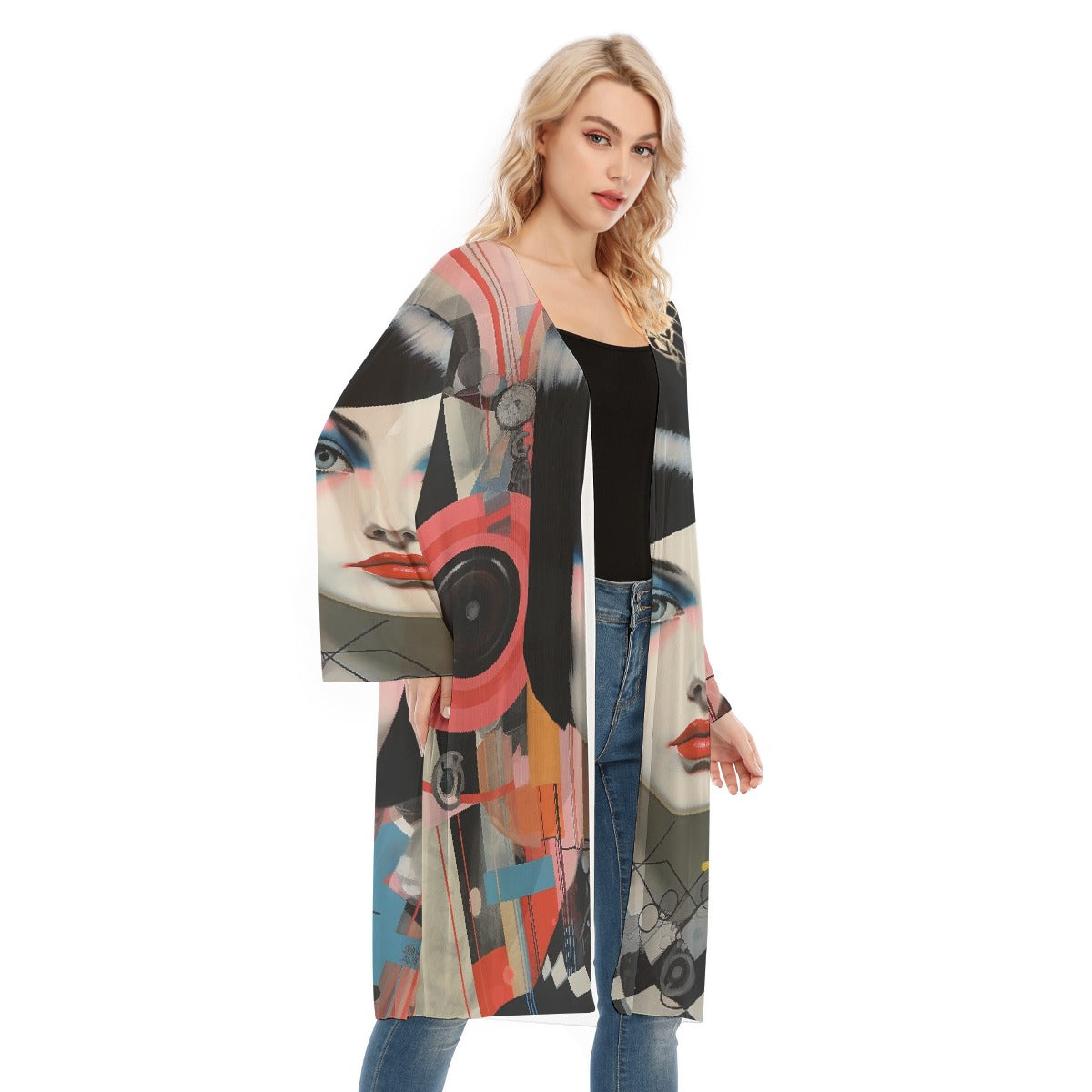 All- Over Print Women's Long Sleeve Mesh Cardigan