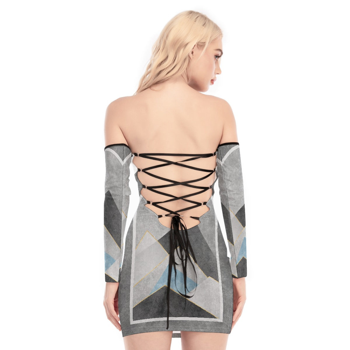 All-Over Print Women's Off-shoulder Back Lace-up Dress