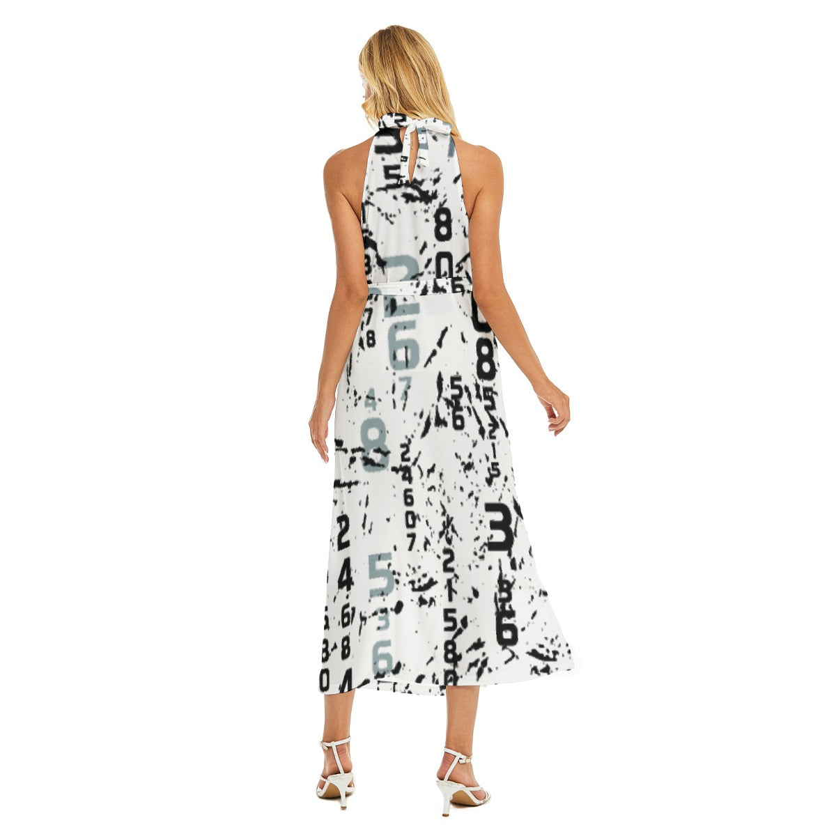 All-Over Print Women's Wrap Hem Belted Halter Dress