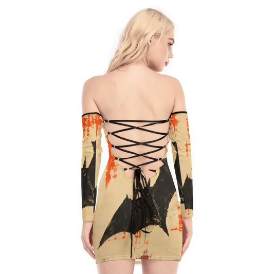 All-Over Print Women's Off-shoulder Back Lace-up Dress