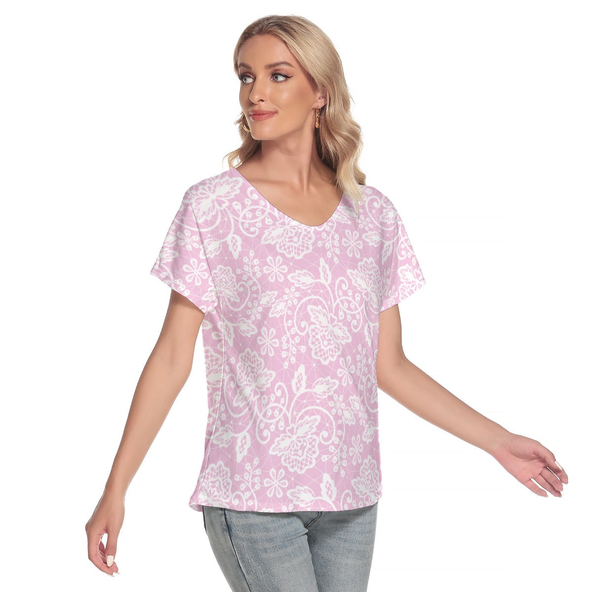 All-Over Print Women's Loose V-neck Short Sleeve T-shirt