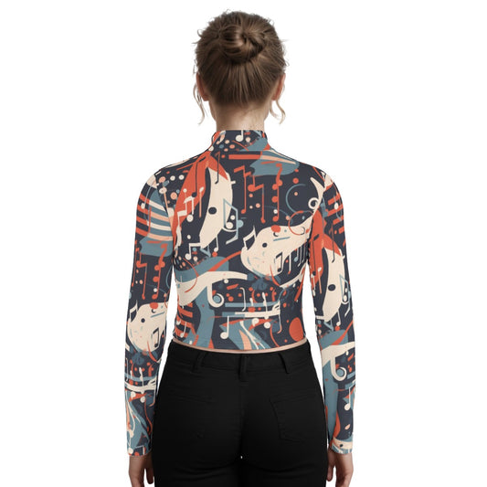 Eco-Friendly All-Over Print Women's Turtleneck T-shirt With Long Sleeve