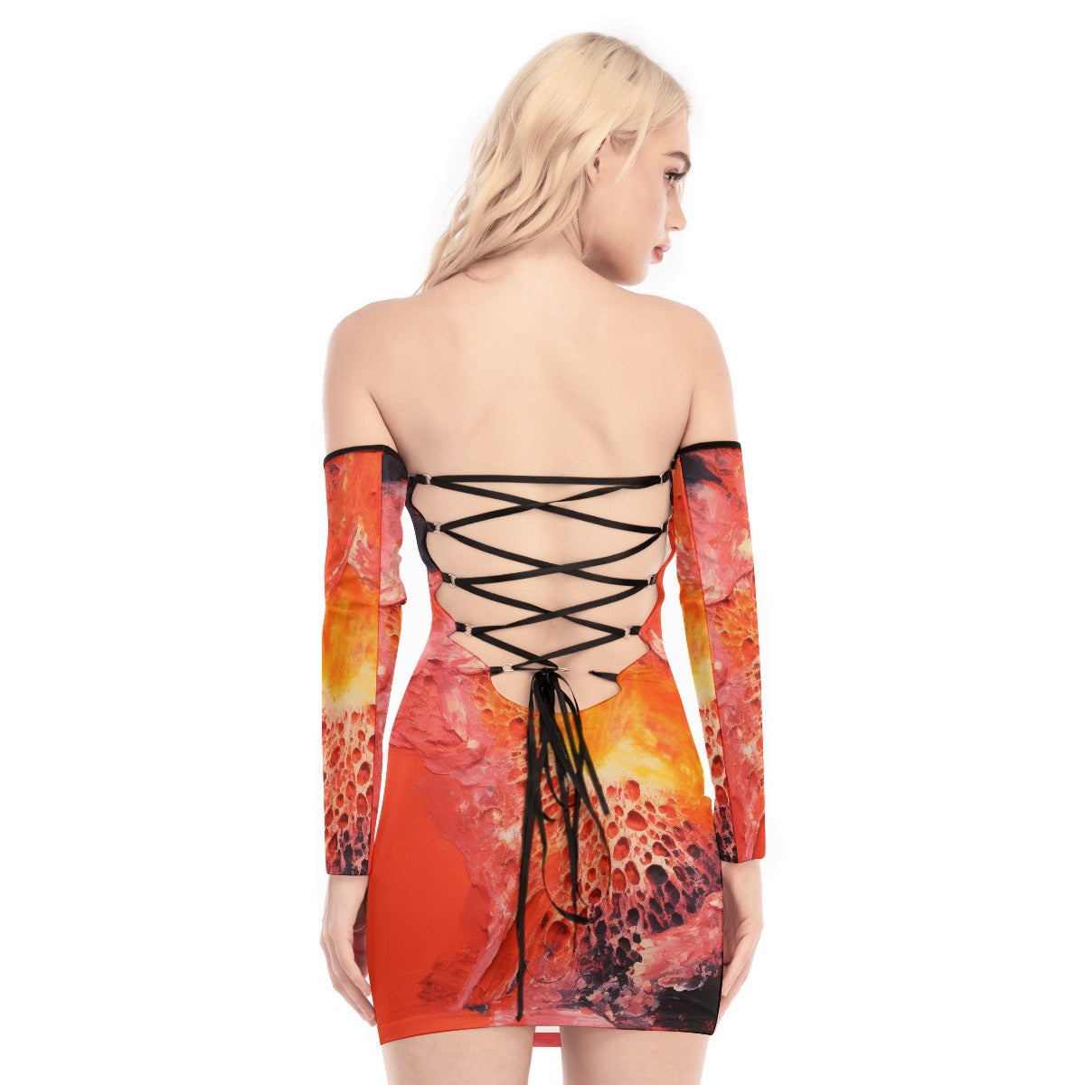 All-Over Print Women's Off-shoulder Back Lace-up Dress