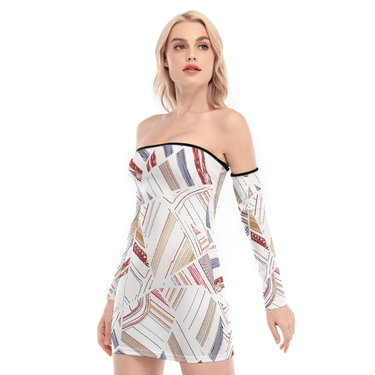 All-Over Print Women's Off-shoulder Back Lace-up Dress