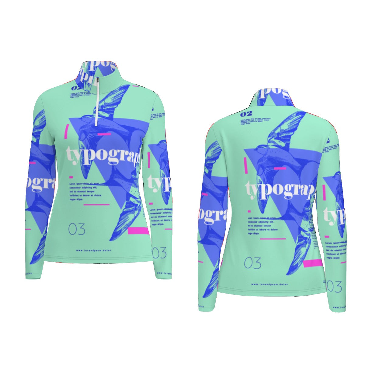 All-Over Print Women's Sports Collar Jersey With Long Sleeve