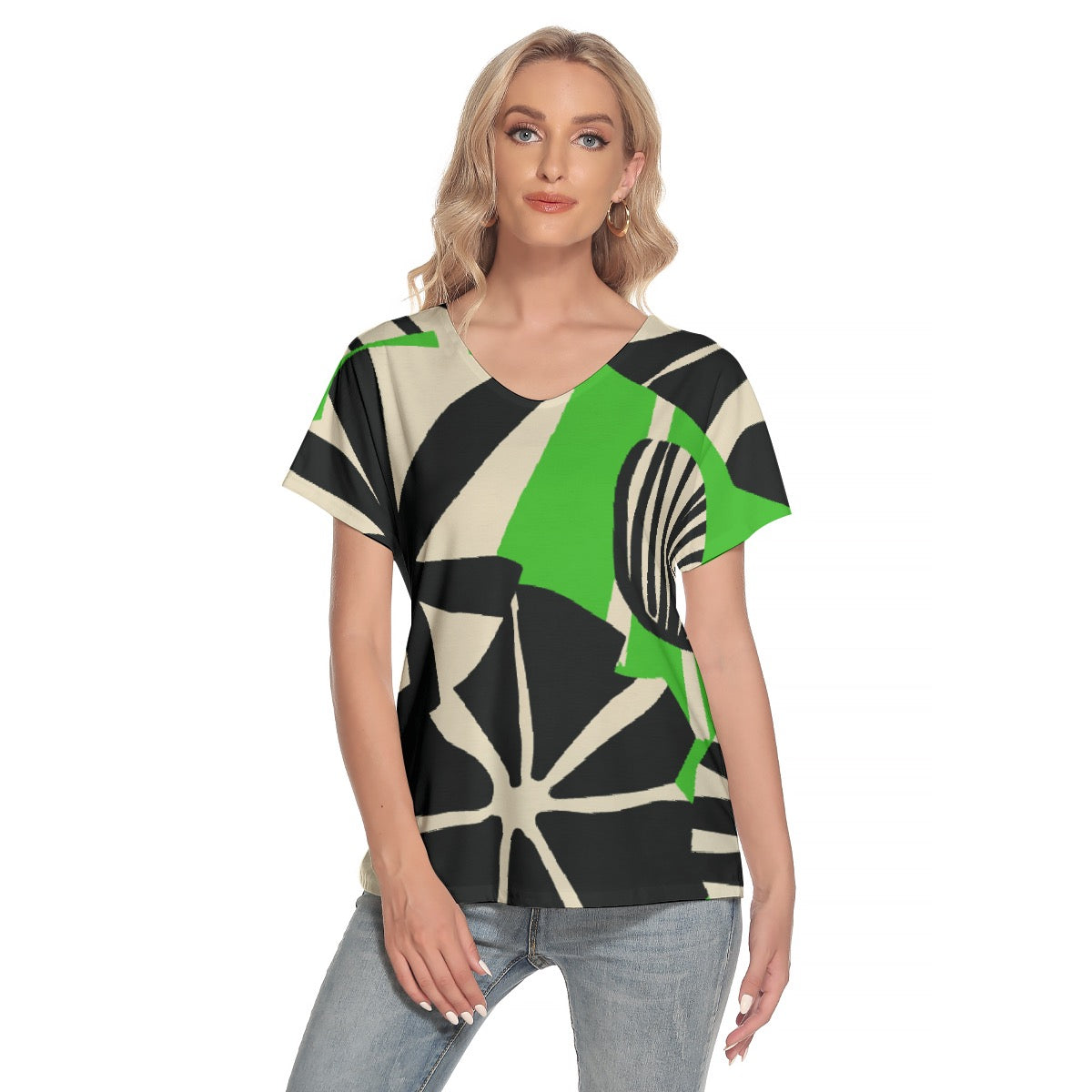 All-Over Print Women's Loose V-neck Short Sleeve T-shirt