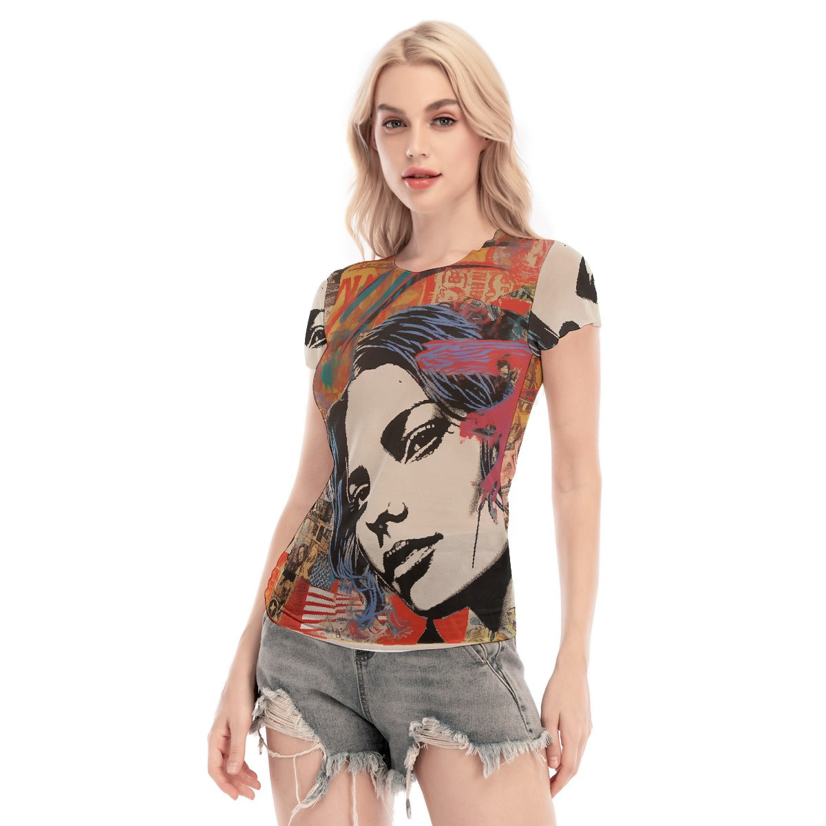 All-Over Print Women's Short Sleeve Mesh Blouse