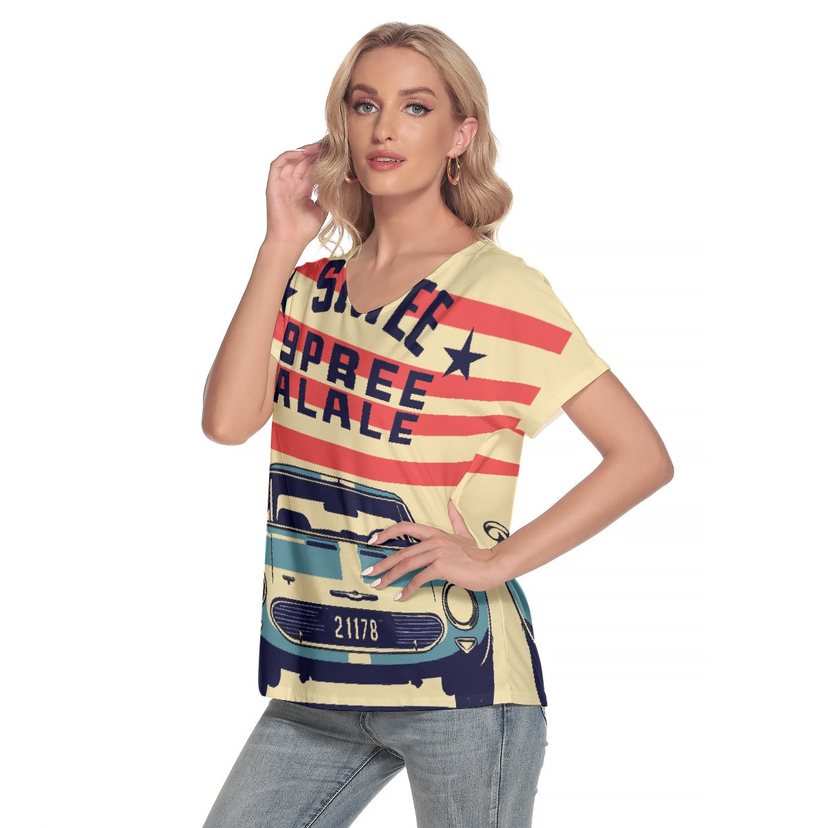 All-Over Print Women's Loose V-neck Short Sleeve T-shirt