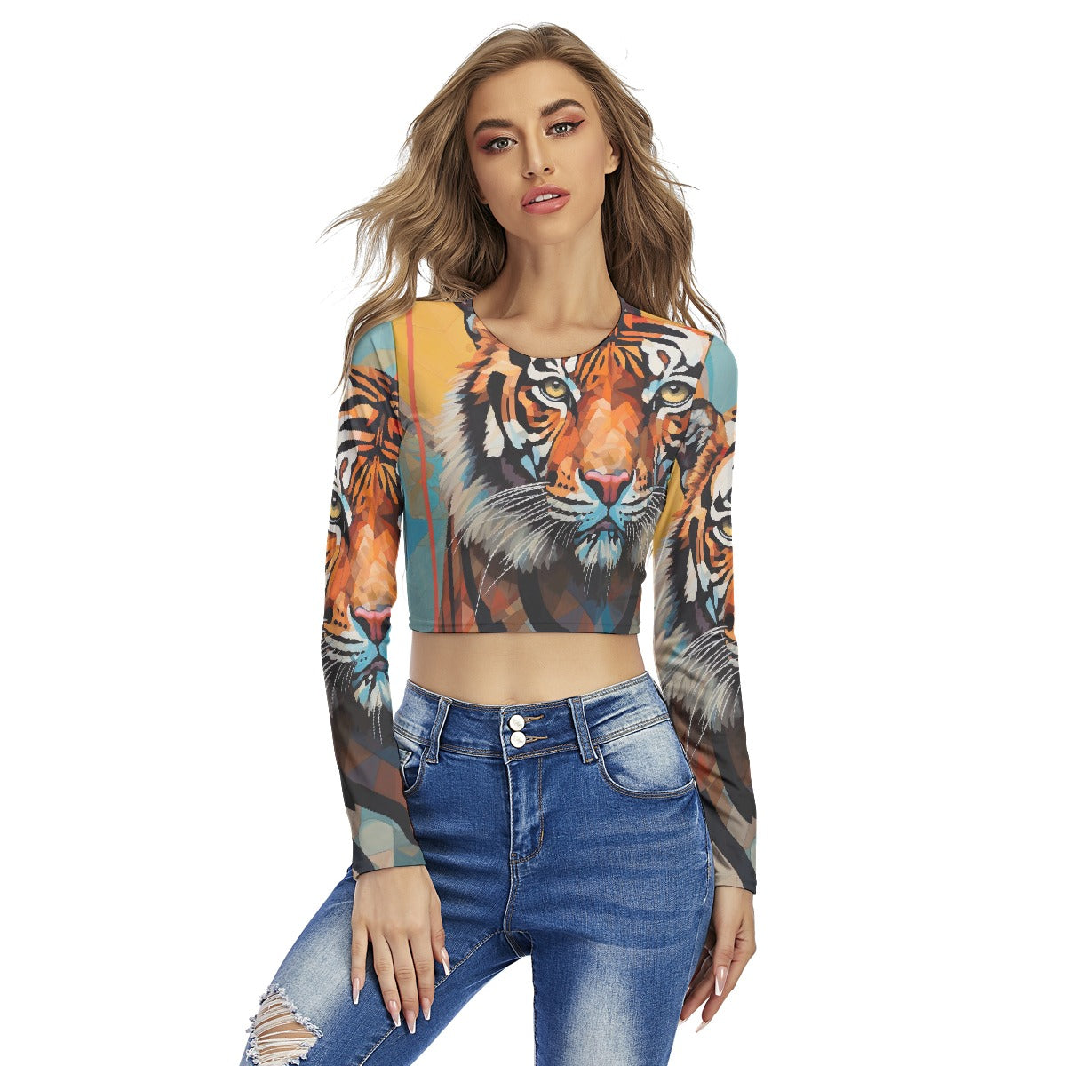 All-Over Print Women's Round Neck Crop Top T-Shirt